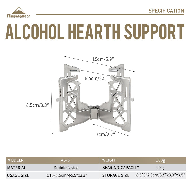 Campingmoon AS-ST Solo Alcohol Stove Stand Bracket Portable Ultralight Liquid Stove Mount Outdoor Camping Hiking Cooking Alcohol Fuel Stainless Steel