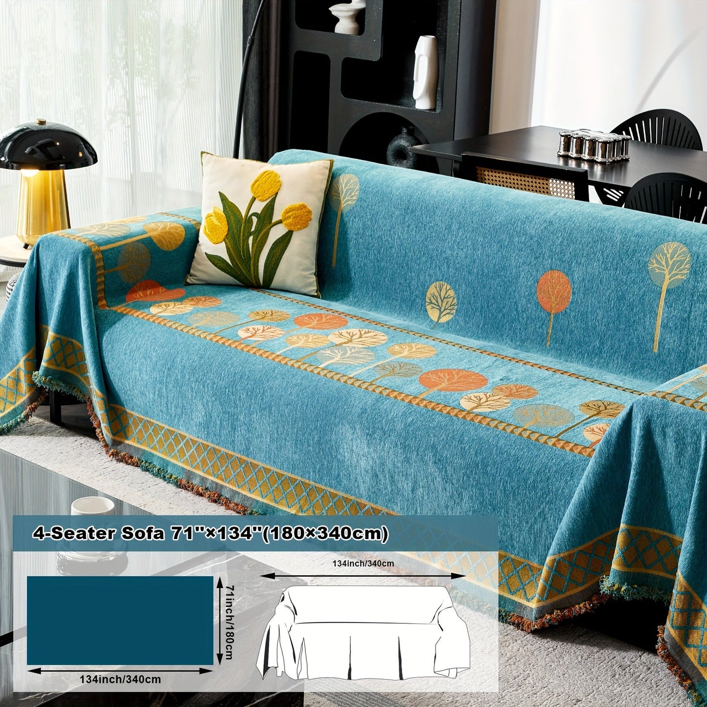 Bohemian Leaf Chenille Sofa Cover-6JTD