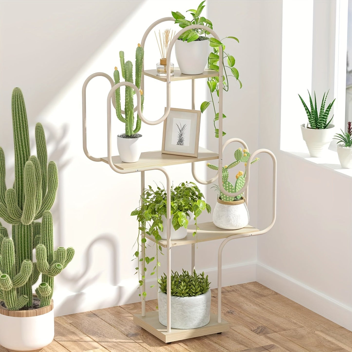 Set of 1 Multi-Purpose 6-Tier Metal Stand with Cactus Design - BJI0