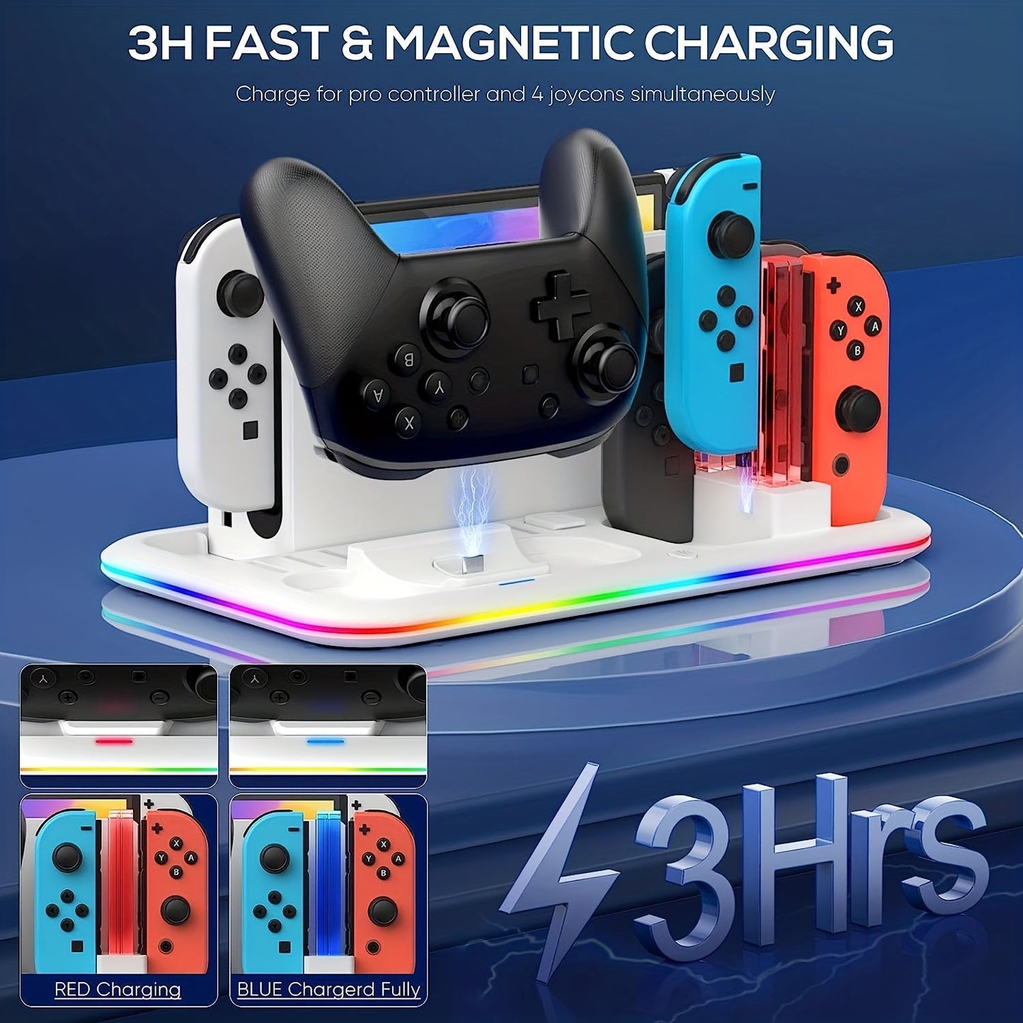Premium RGB LED Charging Dock for Nintendo Switch/OLED TJR3M7P