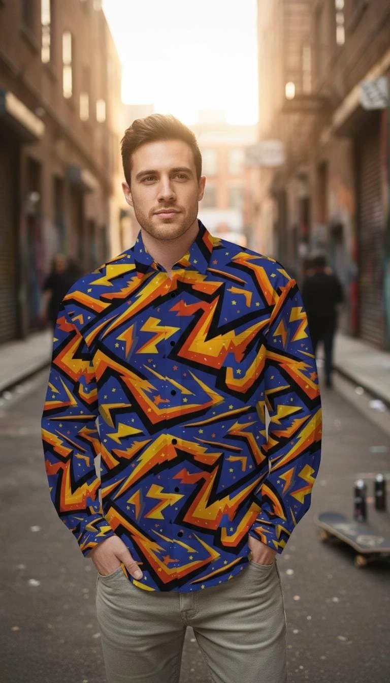 Geometric Glitch Art Button-Down for 90s Arcade Maximalists — AOP Glitchcore Short Sleeve Shirt, Bold Pixel Streetwear Statement