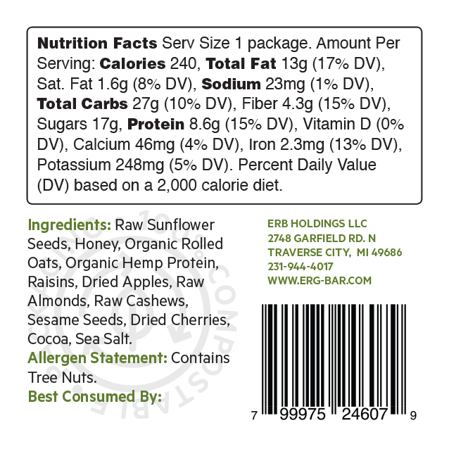 ERG! Bars - Chocolate Hemp ERG! - Box of 12 Bars