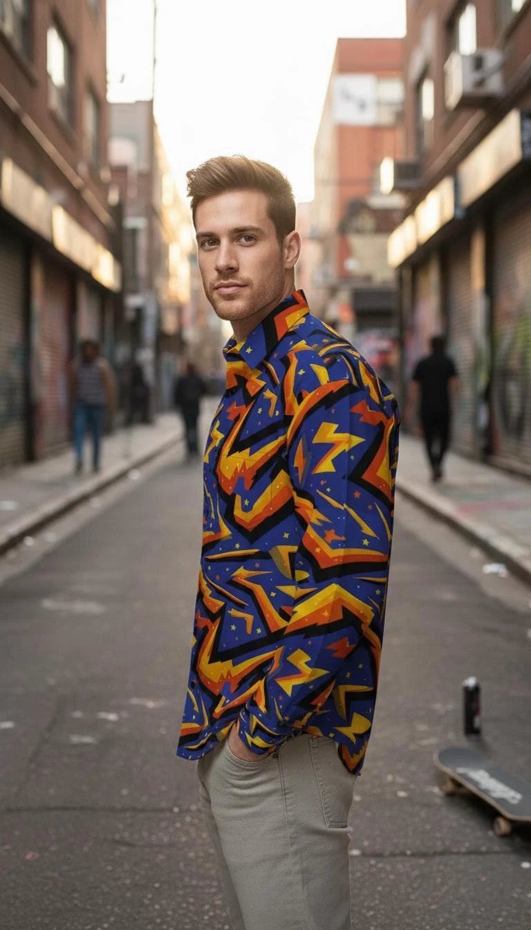 Geometric Glitch Art Button-Down for 90s Arcade Maximalists — AOP Glitchcore Short Sleeve Shirt, Bold Pixel Streetwear Statement
