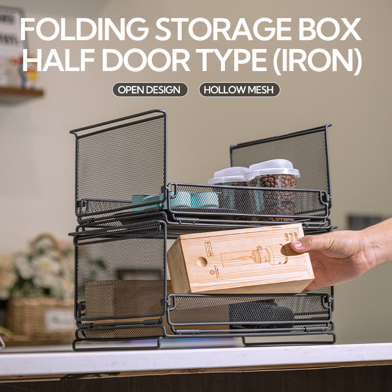 Campingmoon CK-23BK/SS Folding Storage Box Stackable IGT Compatible Tray Storage Basket Tool Storage Grill Table Collapsible Mesh Net