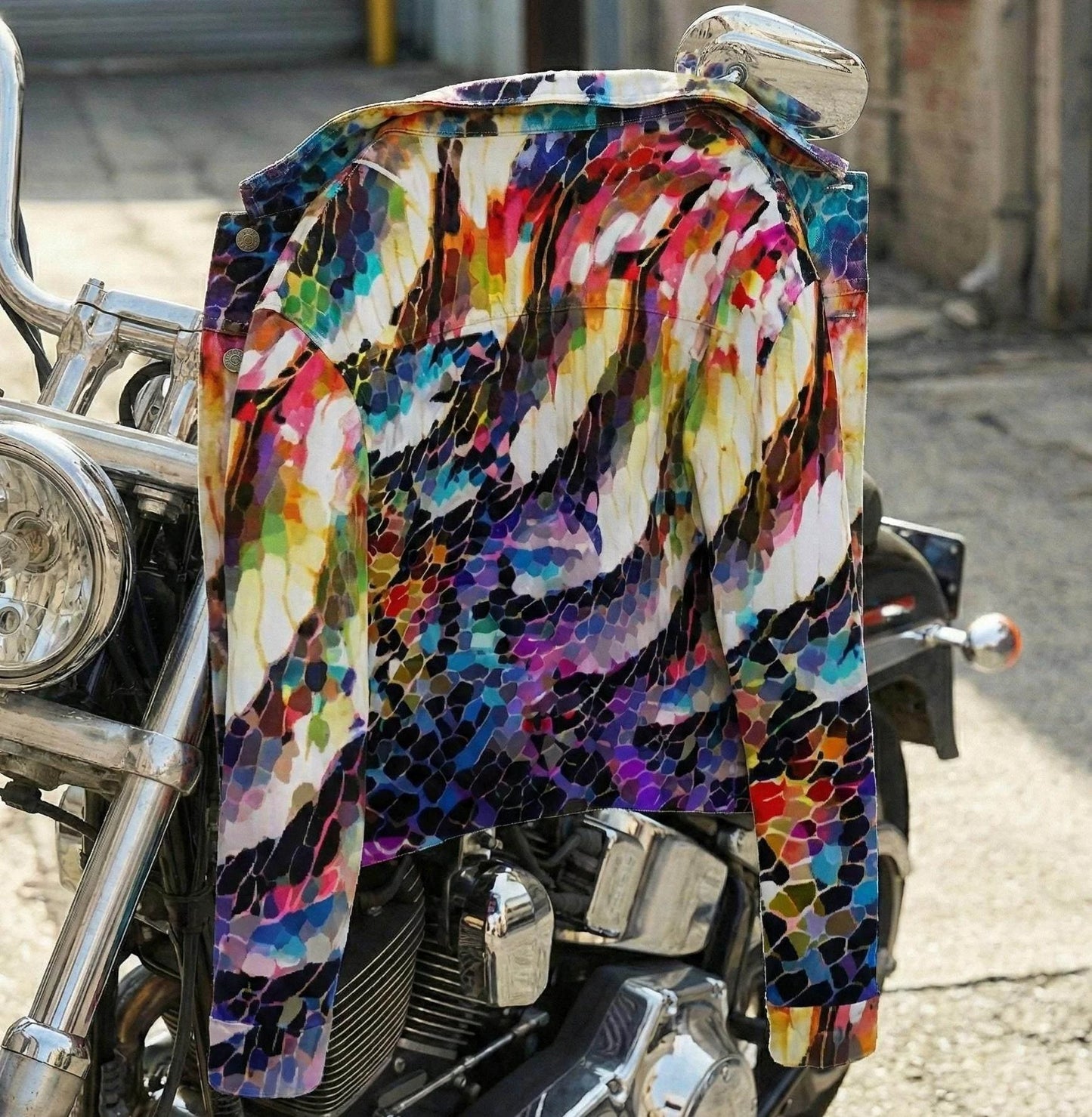 Rainbow Mosaic Shattered Glass Jacket - Primal Print Psychedelic Art Coat for Festival Headliners