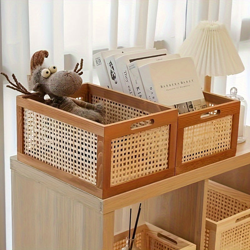 Boho Style Rattan Wooden Storage Basket - HH9L