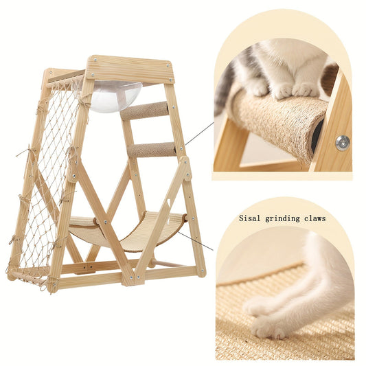 Wooden Cat Tower With Scratching Post - DJ2N