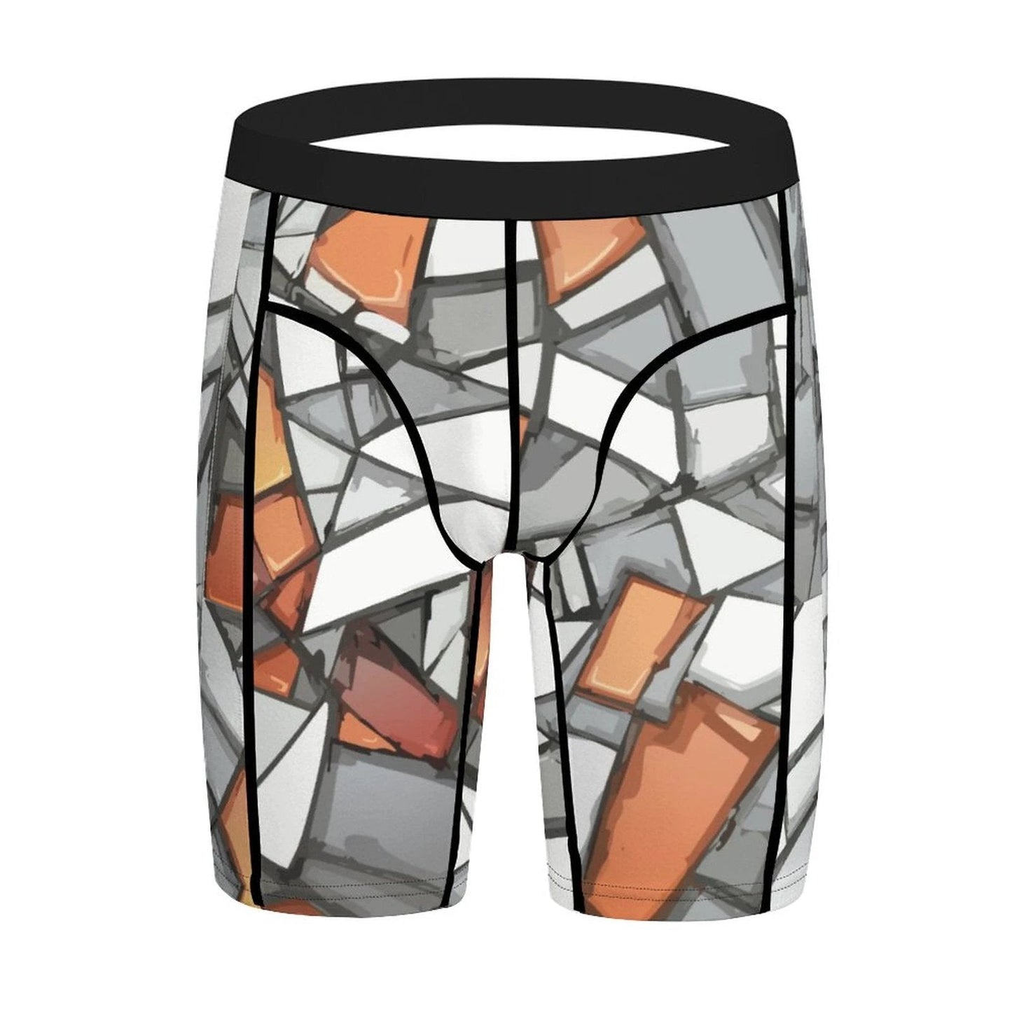 Shattered Mosaic Compression Shorts — Stone & Amber Fragment AOP Base Layer for Bold Training