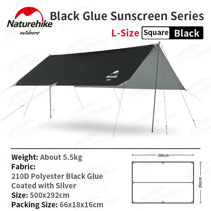 Naturehike GIRDER Series Sun Shelter Awning Canopy Tarp Tent in Classic Silver Coated & Double Sided Black Vinyl Glue + Silver Coating UV Sun Shade Tarp