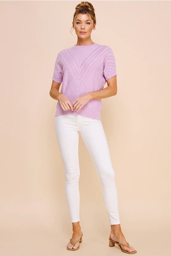 Elsie Short Sleeve Chevron Pointelle Top