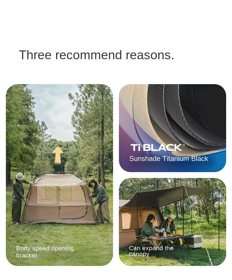 Naturehike VILLAGE 5.0 Gen 3 Fast Build Automatic Tent 1 Bedroom 1 Living Room Extended Canopy Double Layer Tent 4 Person Ti Black Coated Sunscreen