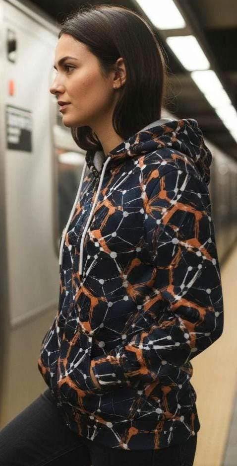 Cyberpunk Network Splatter Hoodie for Digital Rebels — Dark Grunge AOP Techwear Pullover, Hacker Aesthetic, Festival Gaming Rave Statement