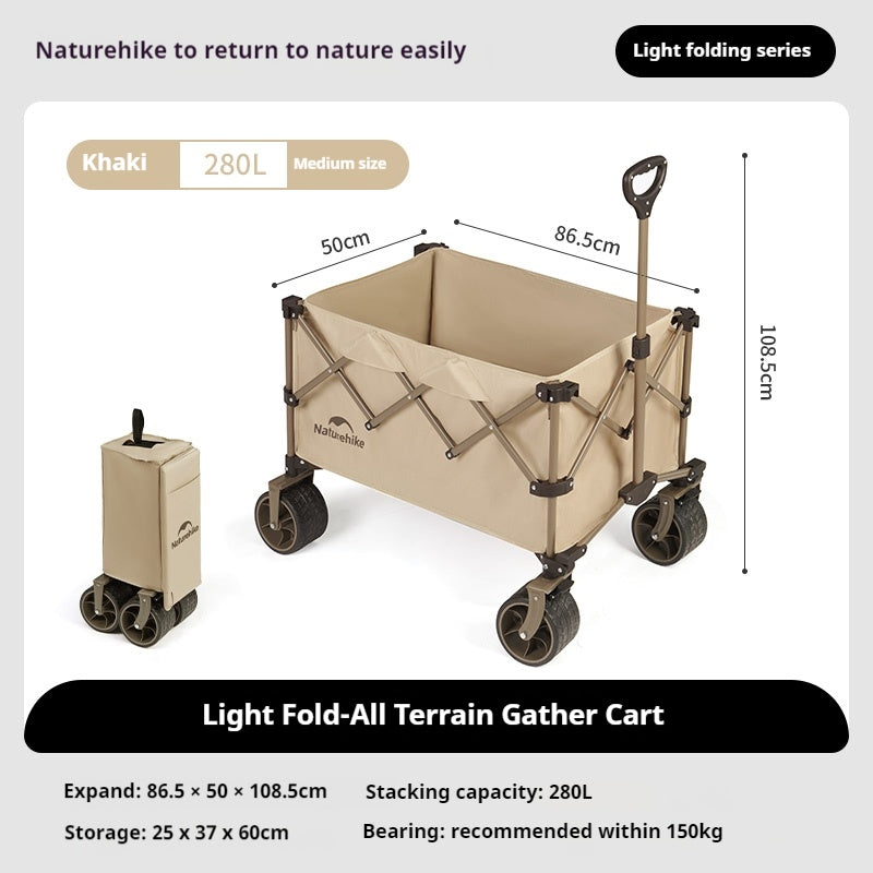 Naturehike Multi-Terrain Gathering Cart Multifunction Foldable Camping Trolley Large Capacity Outdoor Cart Wagon Collapsible 360°