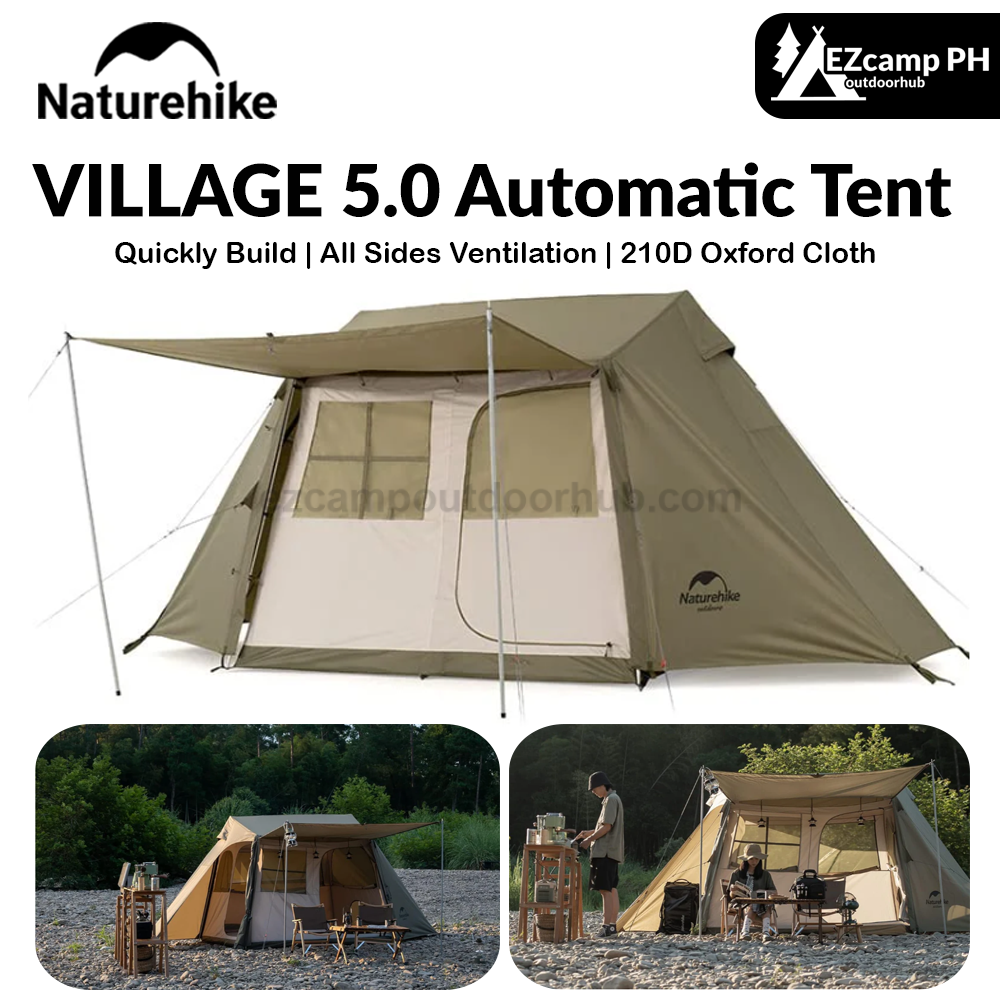 Naturehike Village 5.0 Automatic Tent Gen 1 4 Person Outdoor Camping Glamping Tent Windproof Waterproof Quick Build Camp Cabin Style Family Shelter 5