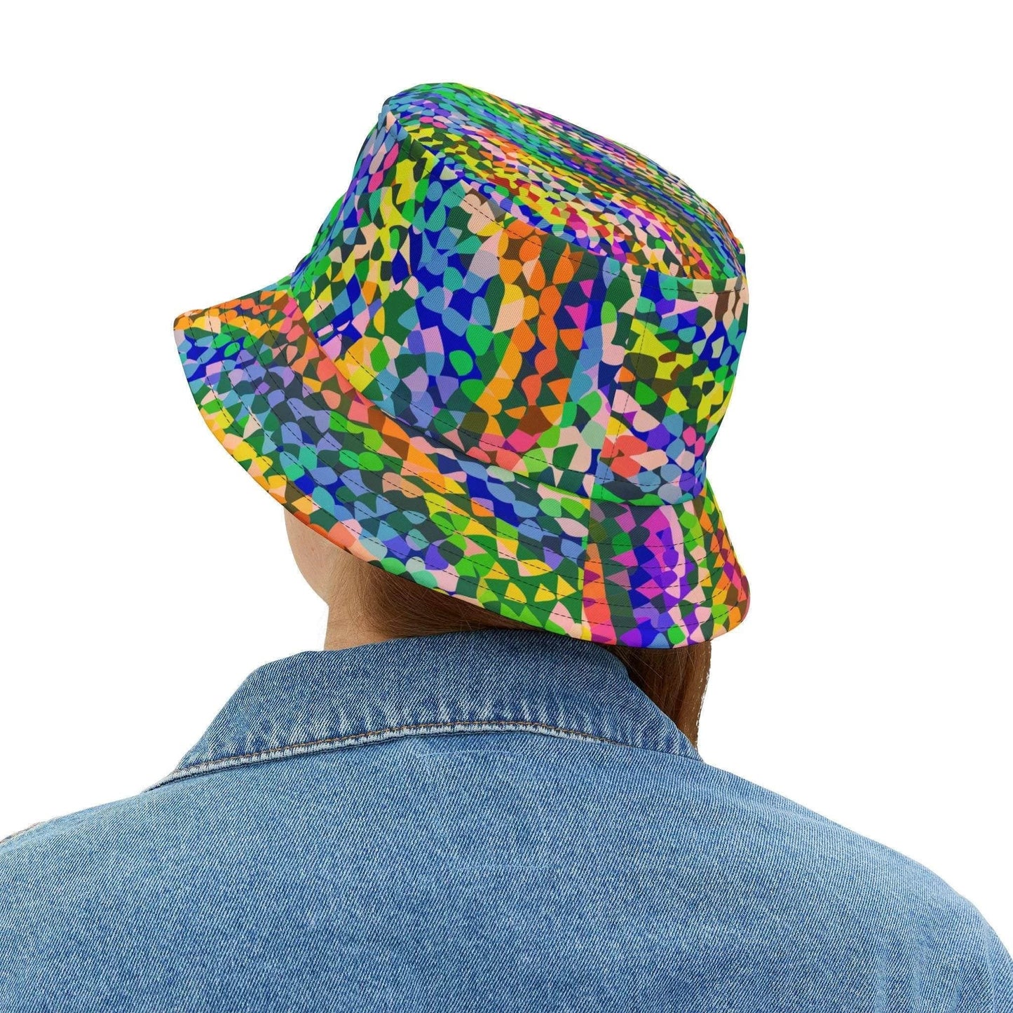 Kaleidoscope Psychedelic Rainbow Bucket Hat for Rave and Festival Dressers — Geometric AOP Sun Hat, Dance Party Trippy Headwear