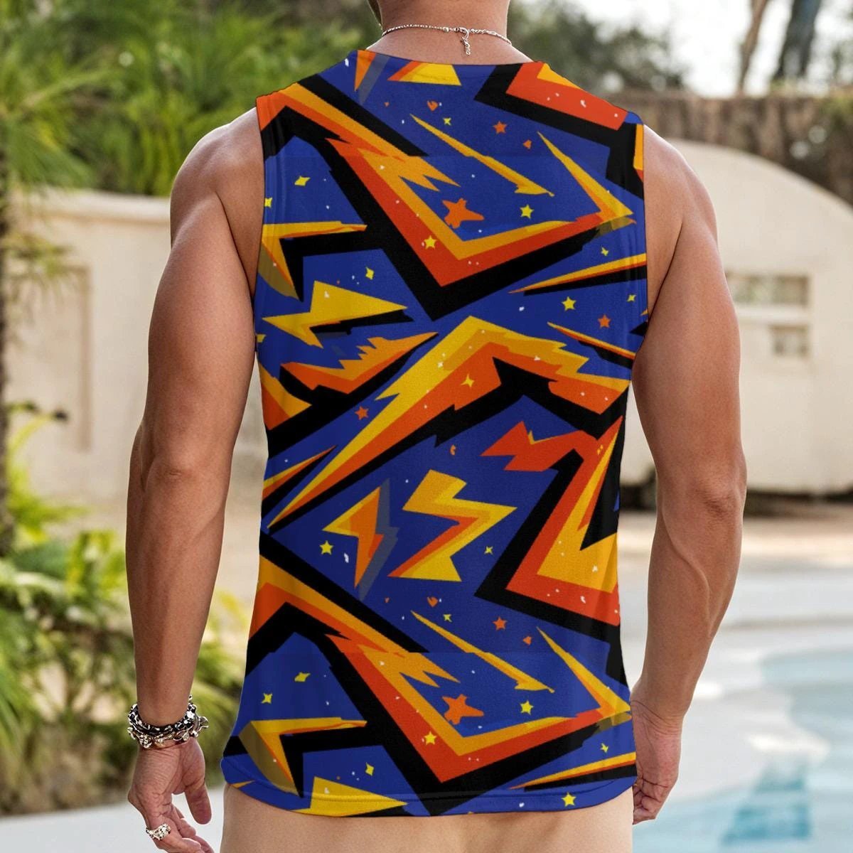 Static Shock AOP V-Neck Tank | Abstract Lightning Print Sleeveless for Festival, Gym & Street