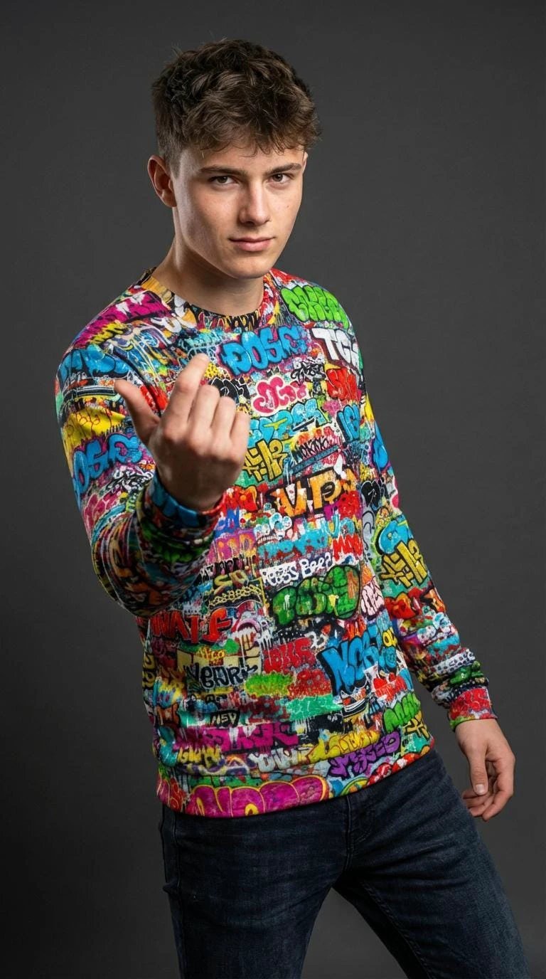 OG Graffiti Tag AOP Crewneck Sweatshirt for Hip-Hop Streetwear Collectors — Vibrant All-Over Print Cotton Unisex Statement Top