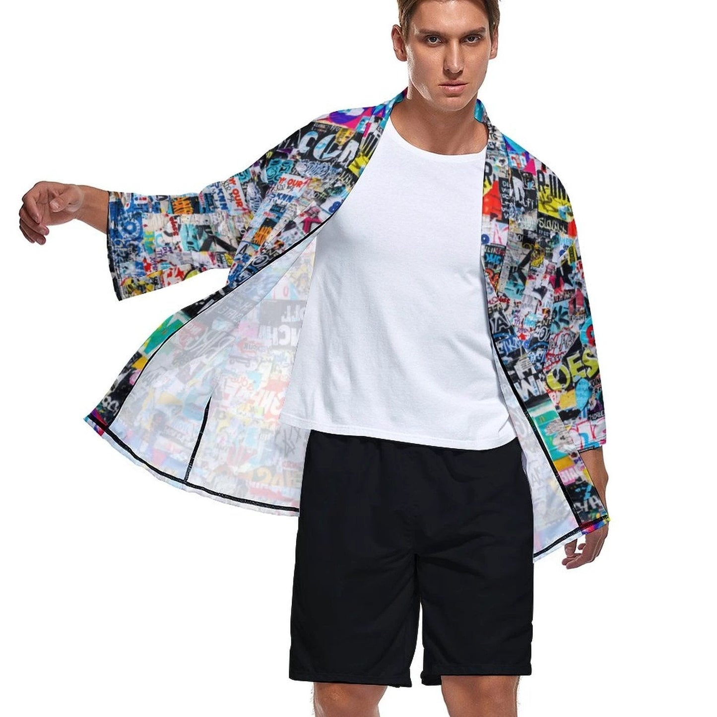 AOP Drop Shoulder Kimono Cardigan for Cosplay and Street Maximalists — Open Front Lightweight Sublimation Print, Japanese-Inspired Bold Layer