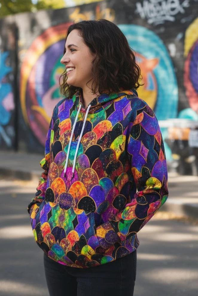 Rainbow Fish Primal Print Hoodie - Vibrant Aquatic Art Sweatshirt for Bold Streetwear