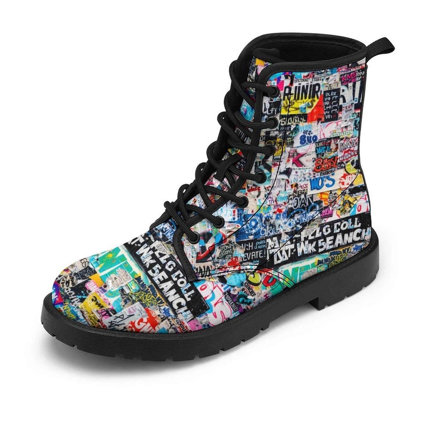 Urban Graffiti Combat Boots – All-Over Print Martin Boots – Maximalist Street Art Footwear