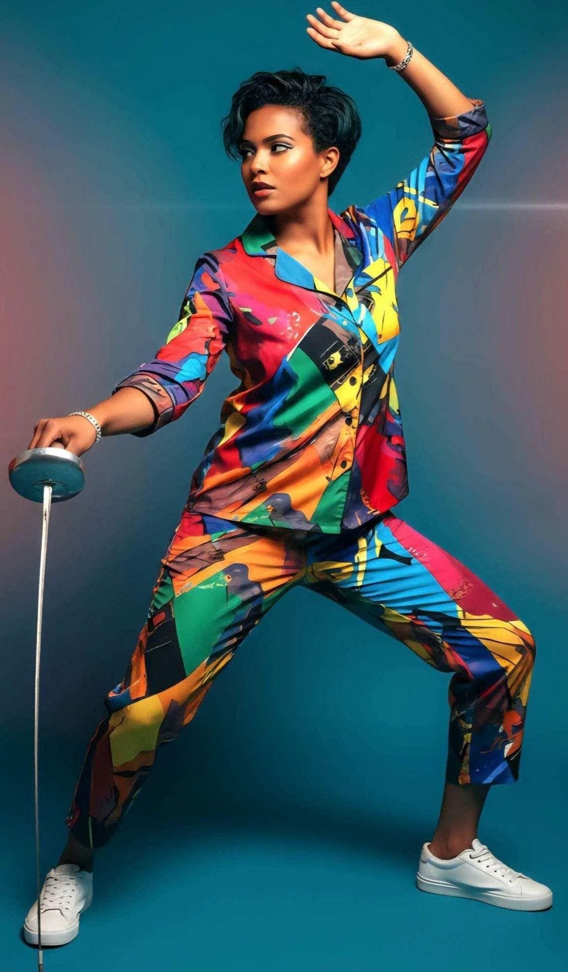 Vibrant Abstract Satin Pajama Set - Luxury All-Over Print Loungewear for Bold Sleepwear