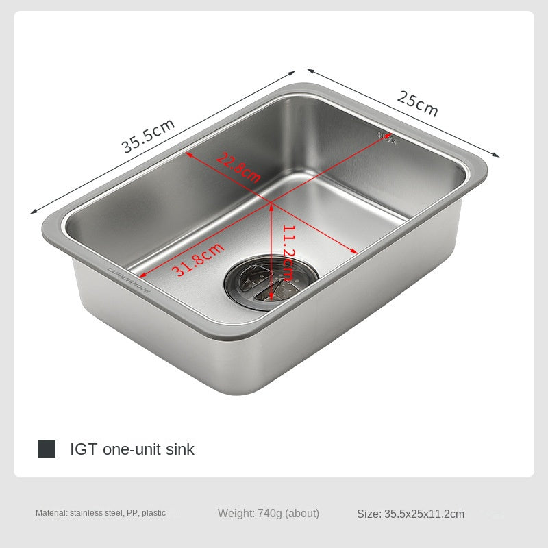 Campingmoon CK-26 IGT One Unit Sink Portable Lightweight Multi-Function Storage Basin Stainless Steel Outdoor Kitchen Sink Add-on Accessories