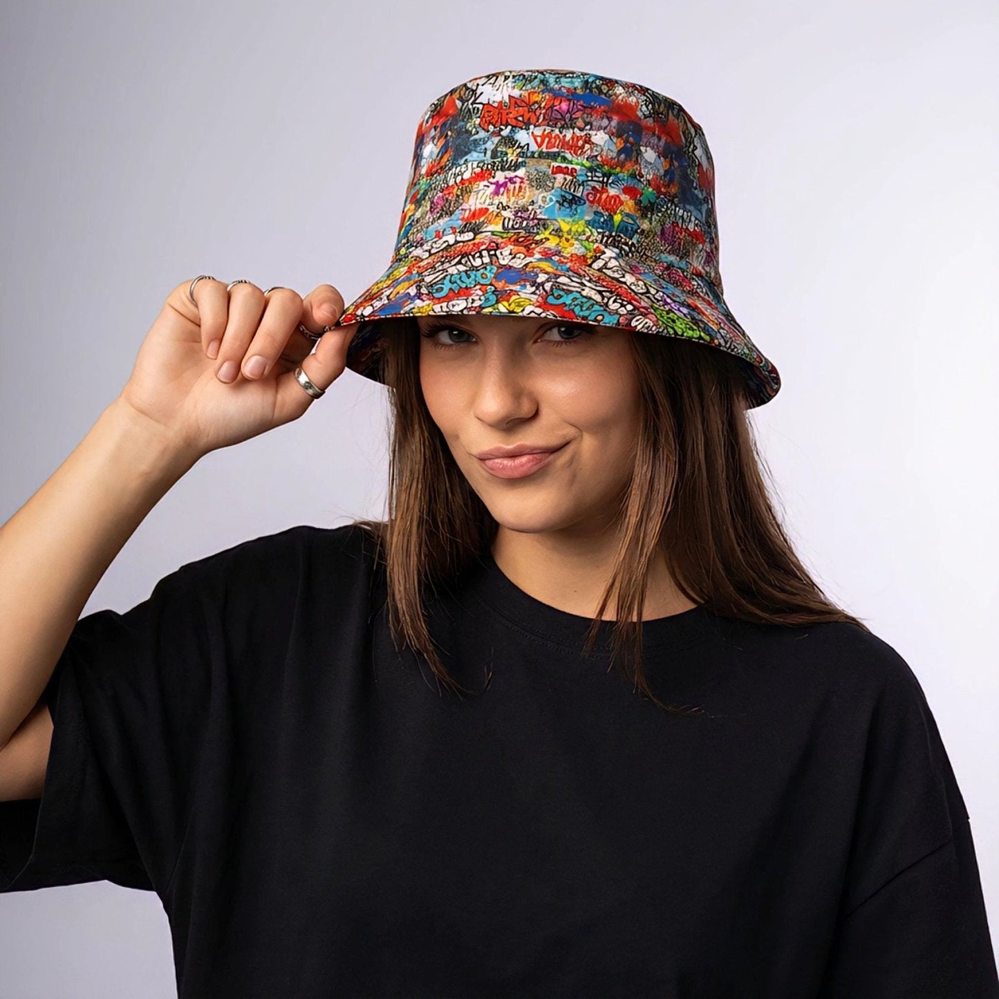 Graffiti Print AOP Bucket Hat | Maximalist All-Over Print Urban Festival Sun Hat