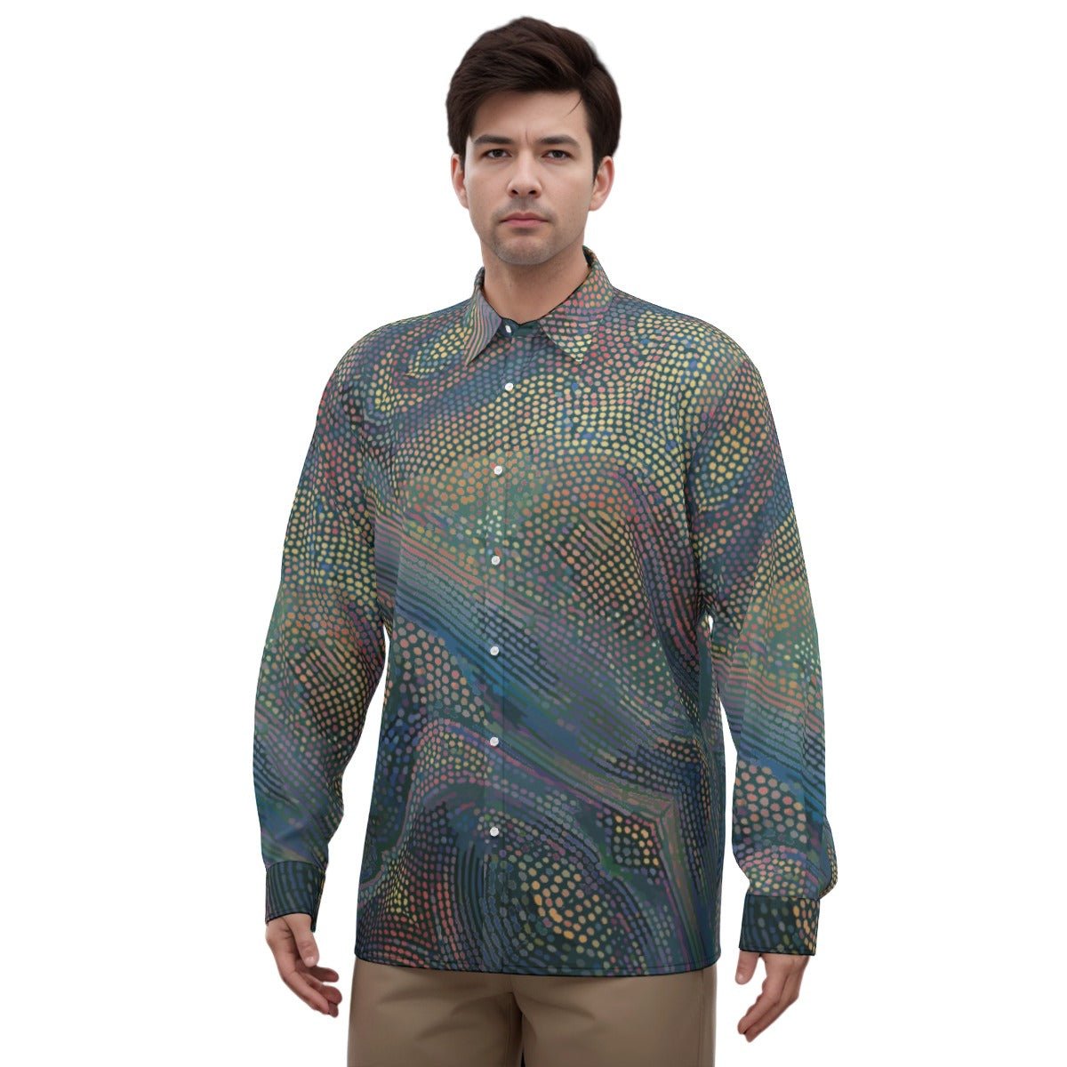 Echo Chamber Wearable Installation Shirt for Visual Noise Collectors — Cognitive Drift AOP Imitation Silk, Optical Illusion Mirror Print