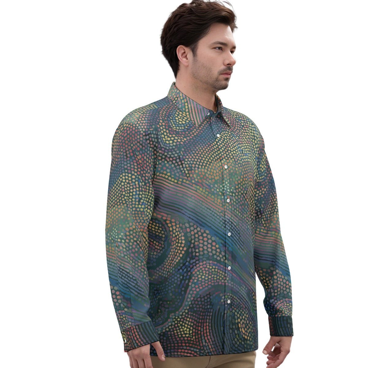 Echo Chamber Wearable Installation Shirt for Visual Noise Collectors — Cognitive Drift AOP Imitation Silk, Optical Illusion Mirror Print