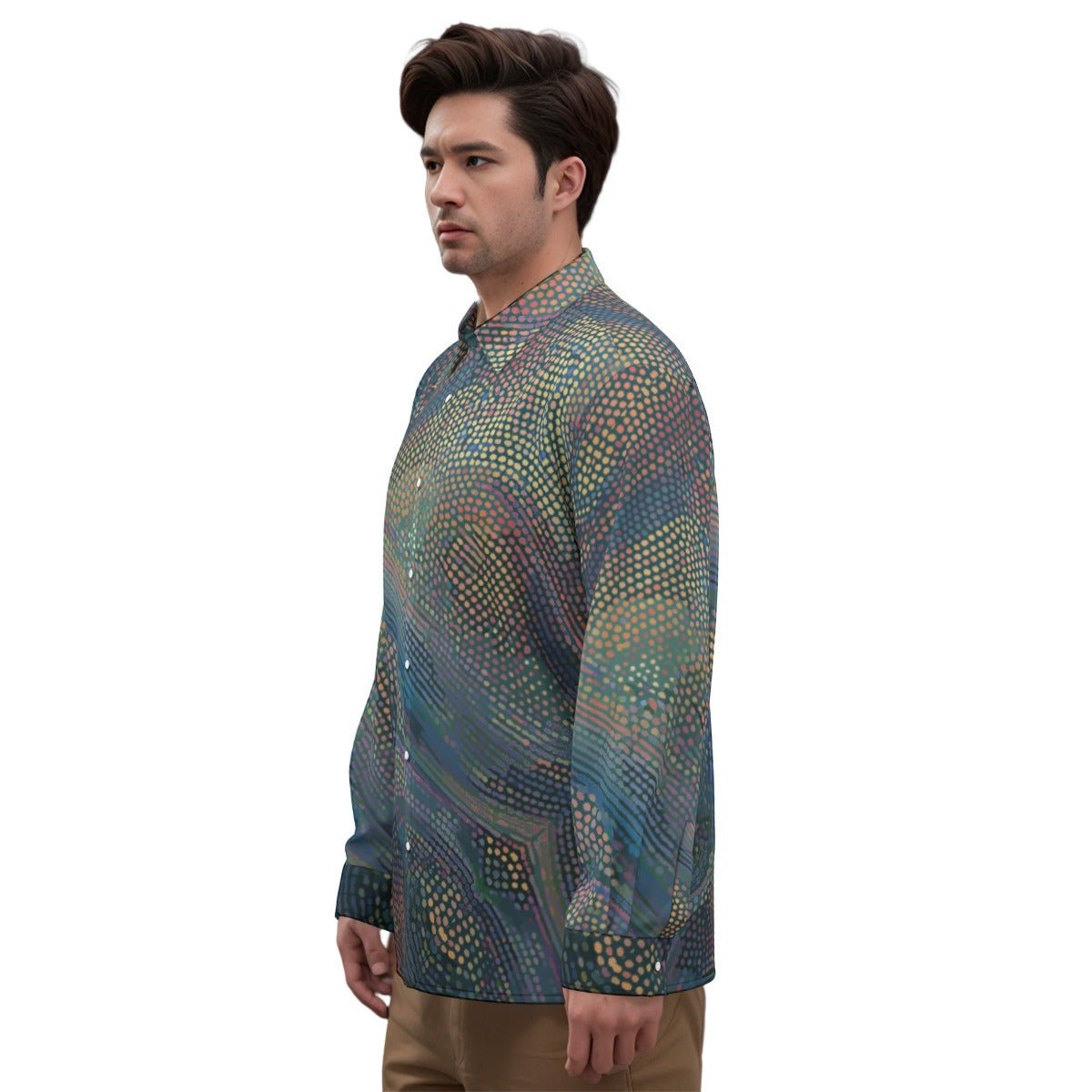 Echo Chamber Wearable Installation Shirt for Visual Noise Collectors — Cognitive Drift AOP Imitation Silk, Optical Illusion Mirror Print