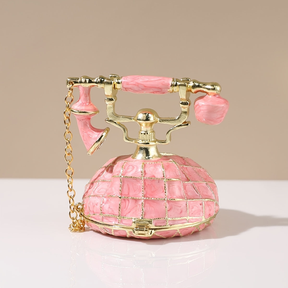 Vintage-Inspired Metal Pink Telephone Figurine - TCH9