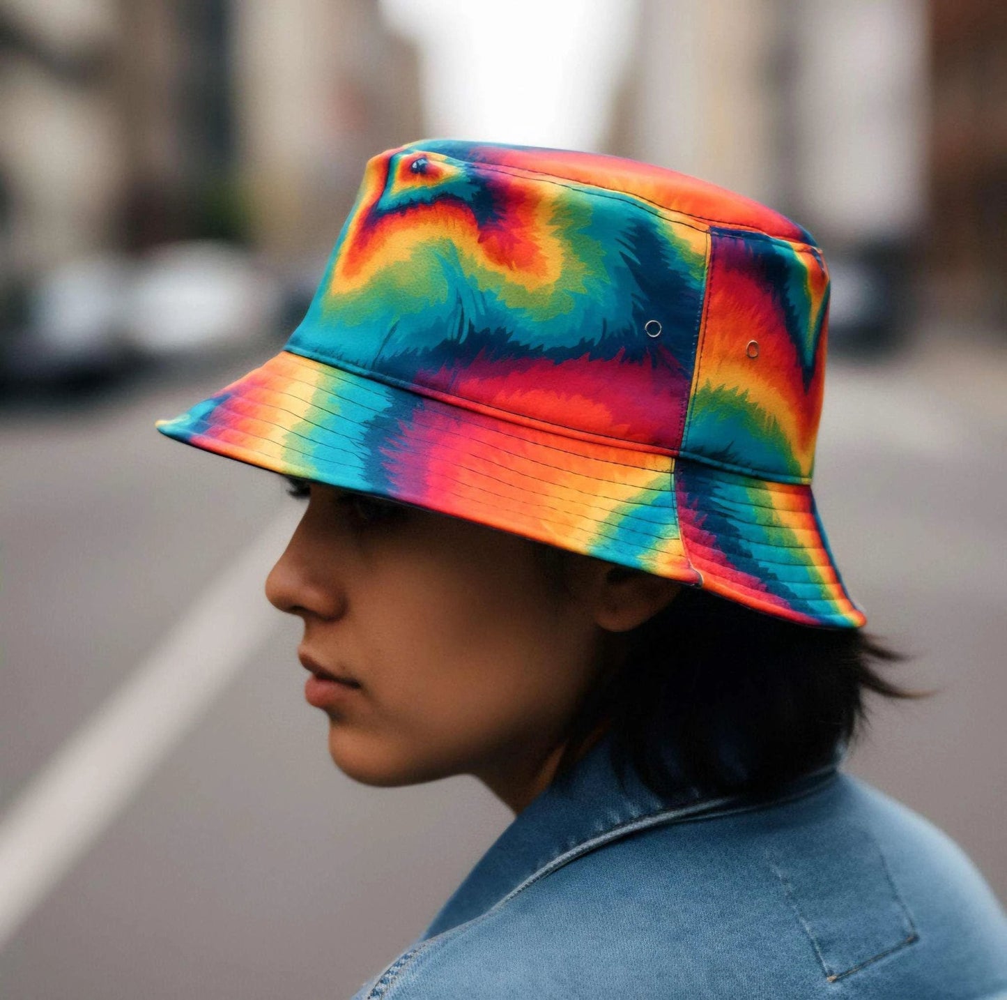 Psychedelic Summer Sun Bucket Hat - Bold Rainbow Geometric Headwear for Beach & Festivals