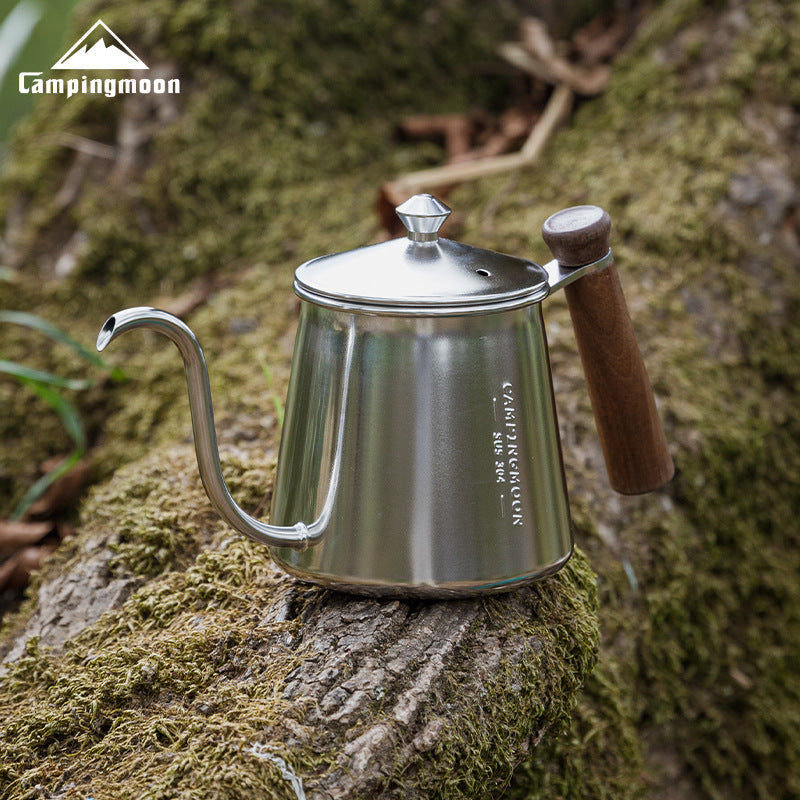 Campingmoon SW-3 Coffee Hand Pot Portable Lightweight Pour Over Coffee Tea Pot 400ml Stainless Steel With Black Walnut Handle Thin Gooseneck Kettle Narrow Mouth