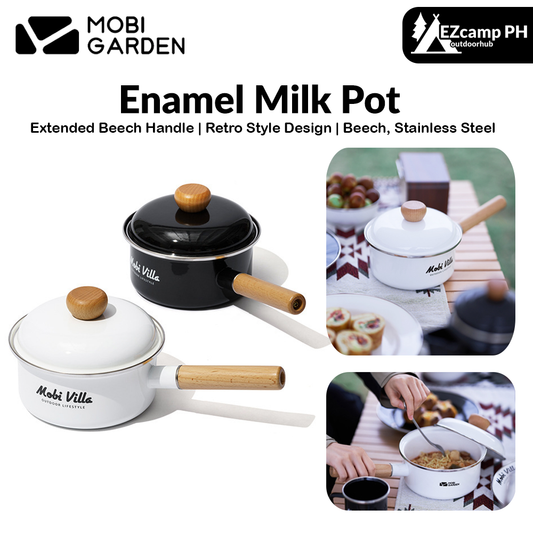 Mobi Garden Enamel Milk Pot Portable Lightweight Glazed Saucepan Small Soup Pot Outdoor Camping Cooking Utensil Kitchenware Food Grade Stainless Steel