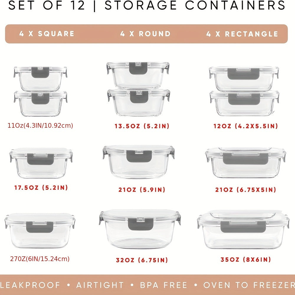 Glass Meal Prep Containers  12pc Set- HMT16GS
