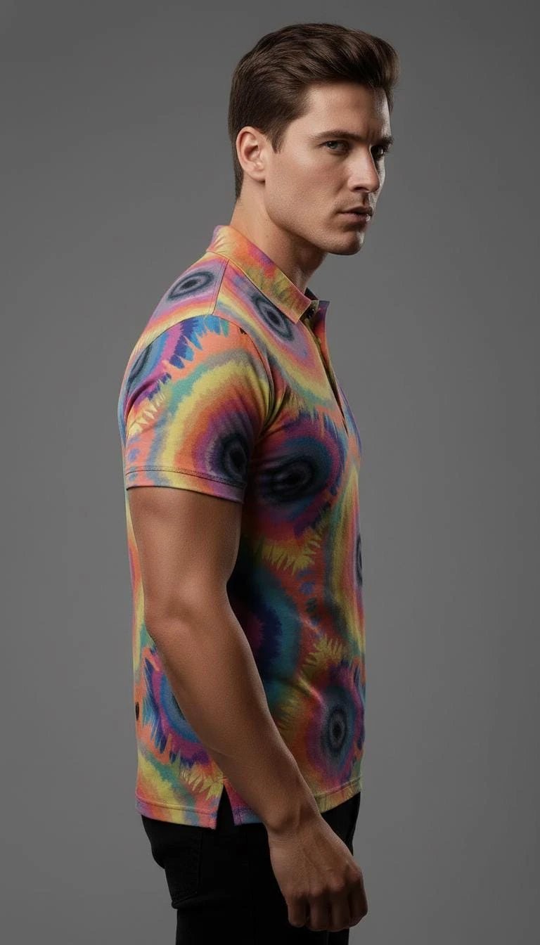 Maximalist AOP Men's Stretch Henley Shirt | Ribbed Polyester Long Sleeve — Tailored Statement Top for Artists, Studio-to-Gallery Days (XS–5XL)