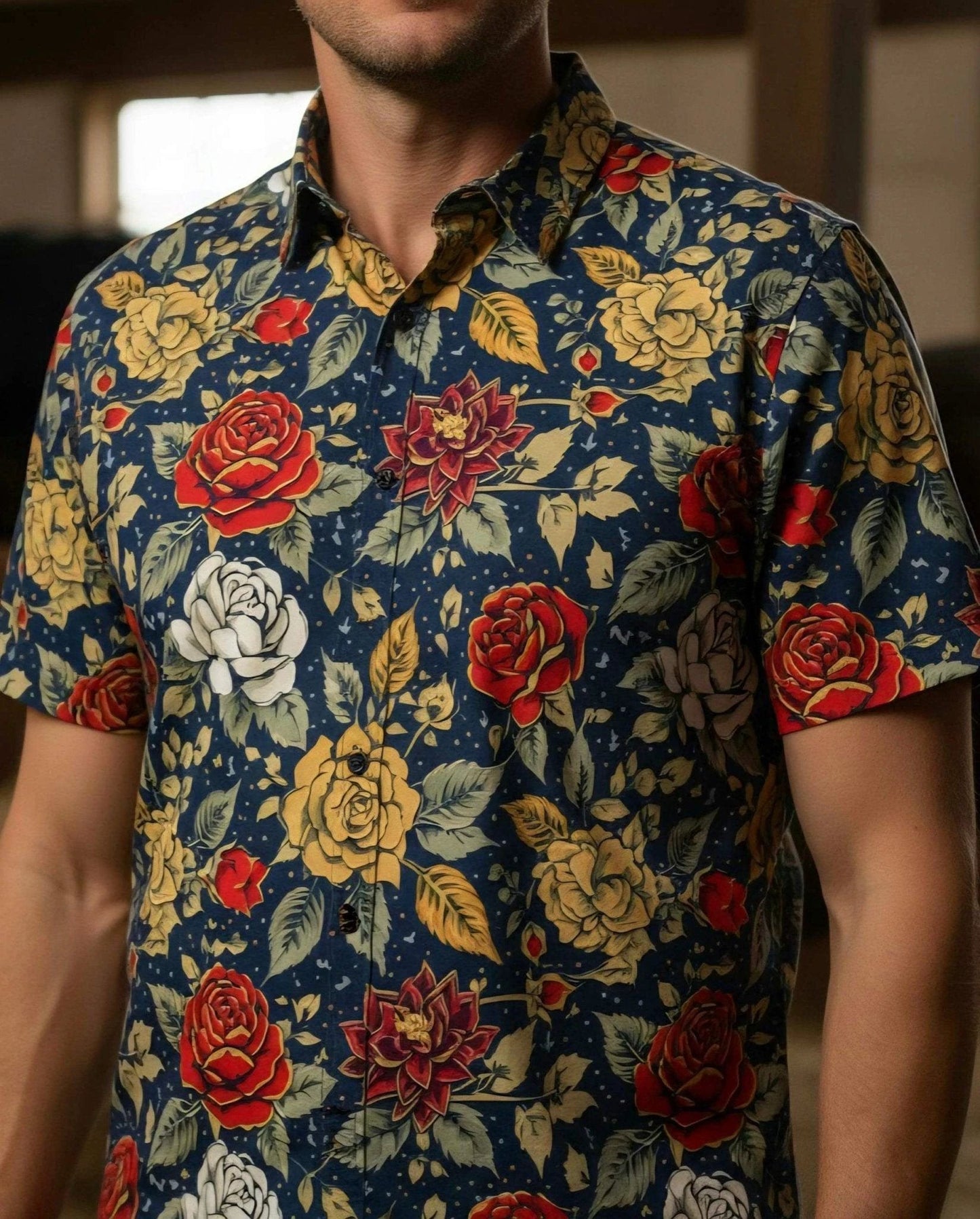 Space Cowboy Retro Polo Shirt - Western Roses & Celestial Night Sky All-Over Print Top