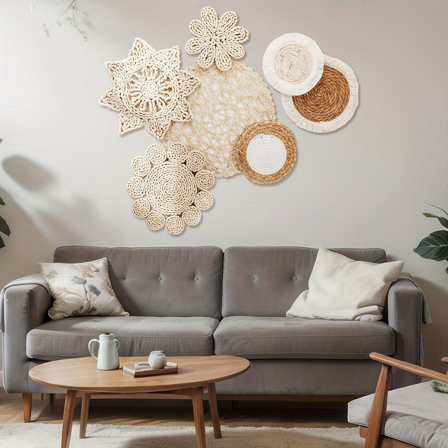 7 Style Boho Wall Baskets Hanging Rustic Rattan Decor - SL2M