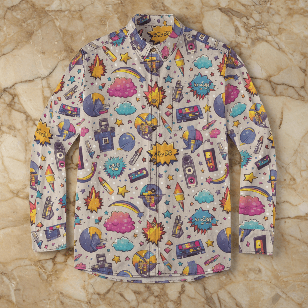 Emoji Expose Collared Shirt for Internet Culture Streetwear Dressers — All-Over Emoji AOP 125gsm Slub Cotton, Lapel Collar Chest Pocket