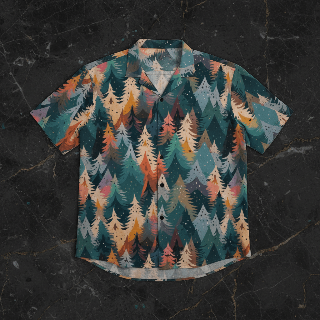 Evergreen AOP Hawaiian Shirt for Summer's Most Intentional Dresser — 150gsm Bamboo-Texture Polyester, Auto-Matched Stitch, Full-Bleed Resort Statement