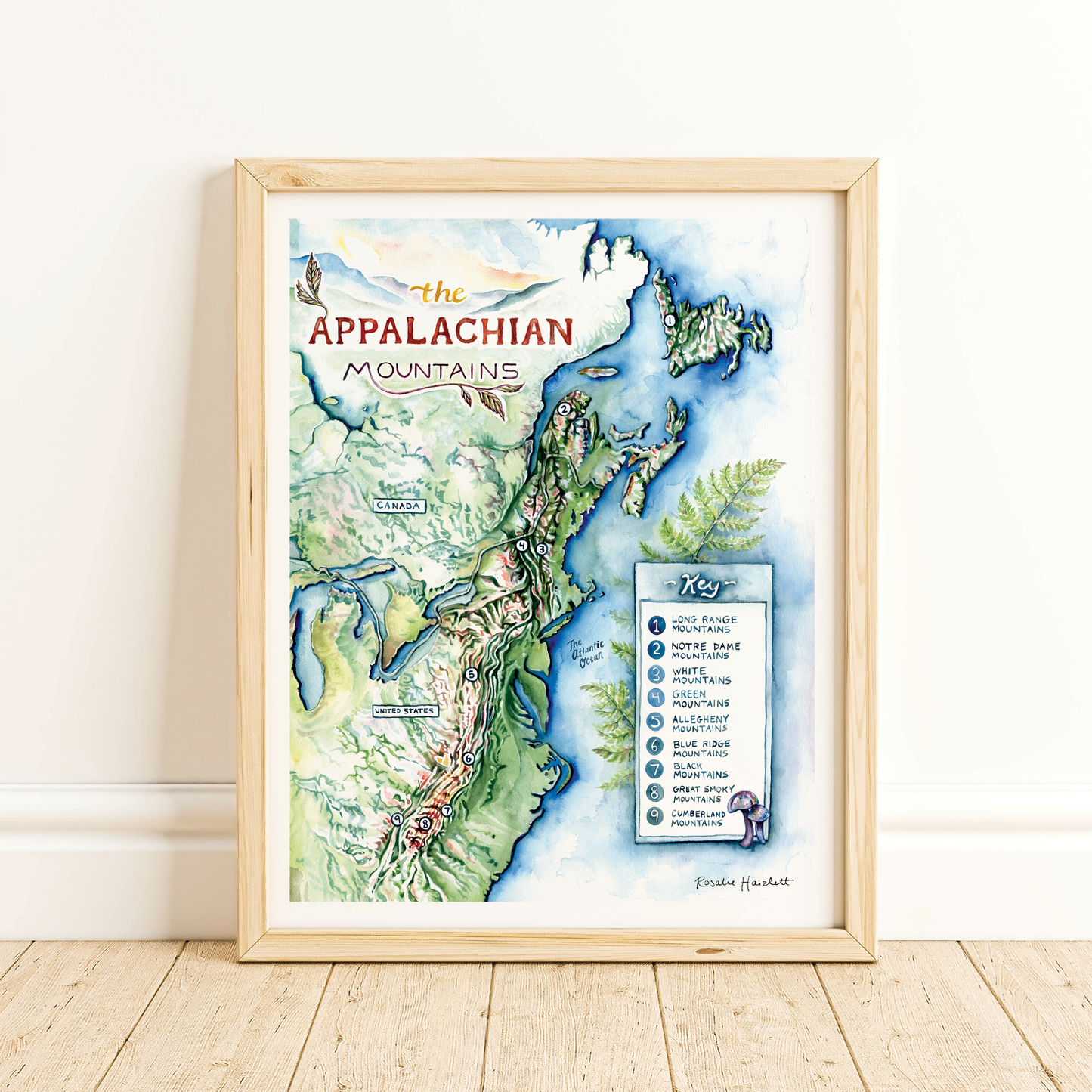 Appalachian Mountains Map - Watercolor Art Print