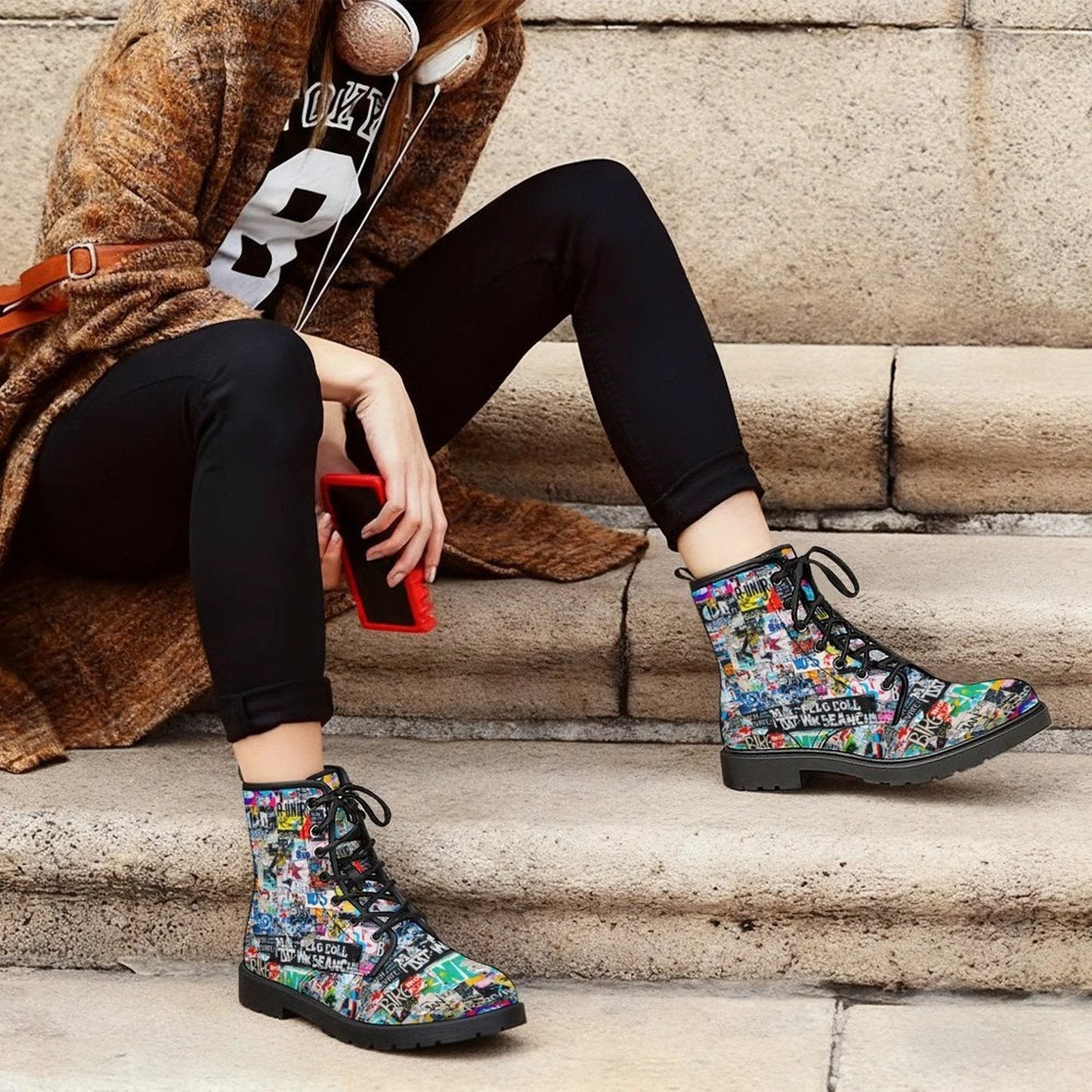 Urban Graffiti Combat Boots – All-Over Print Martin Boots – Maximalist Street Art Footwear