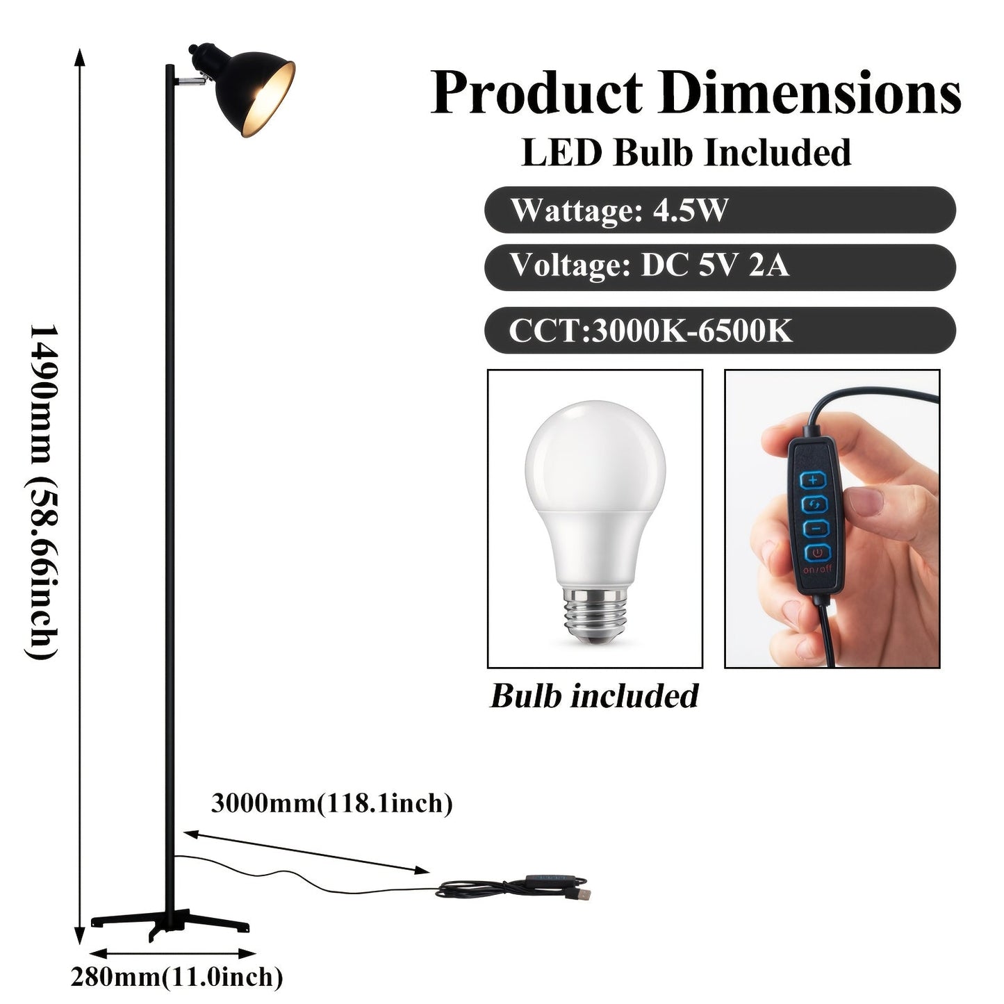 GDLUOAO 58-Inch USB Floor Lamp - DN3K