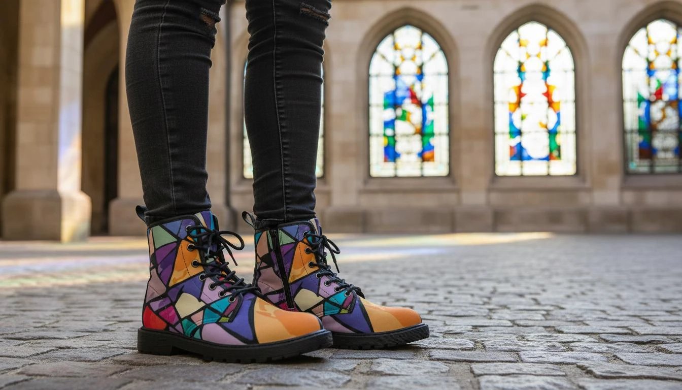 Retro Geometric Abstract Women's Boots - Vibrant Fall Winter Footwear for Creative Style