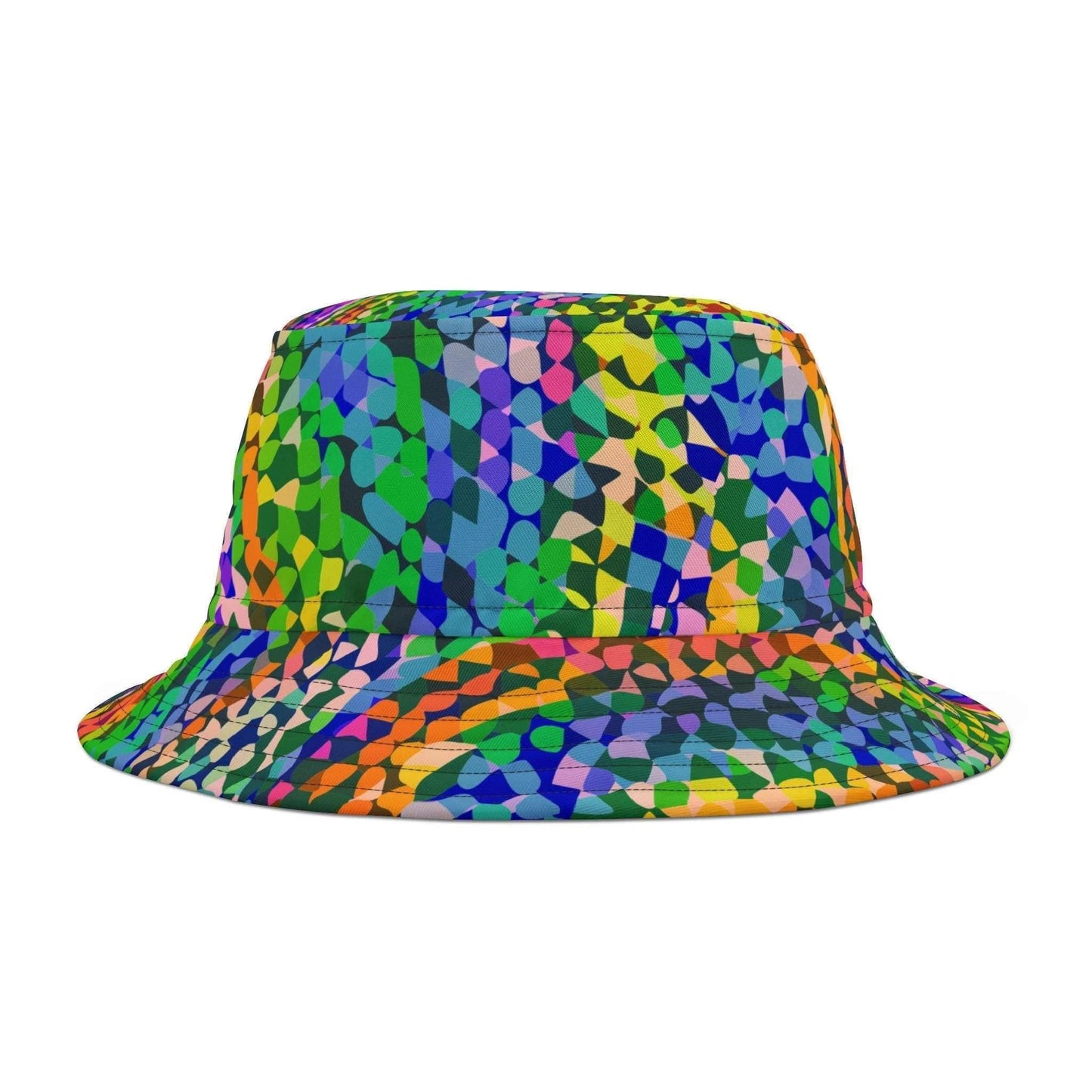 Kaleidoscope Psychedelic Rainbow Bucket Hat for Rave and Festival Dressers — Geometric AOP Sun Hat, Dance Party Trippy Headwear