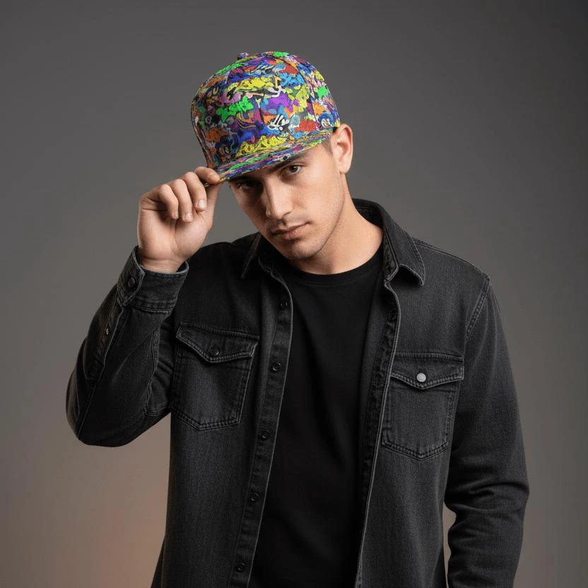 Urban Legend Graffiti Snapback - All-Over Print Flat Brim Hat for Hypebeasts, Skaters & Streetwear Collectors