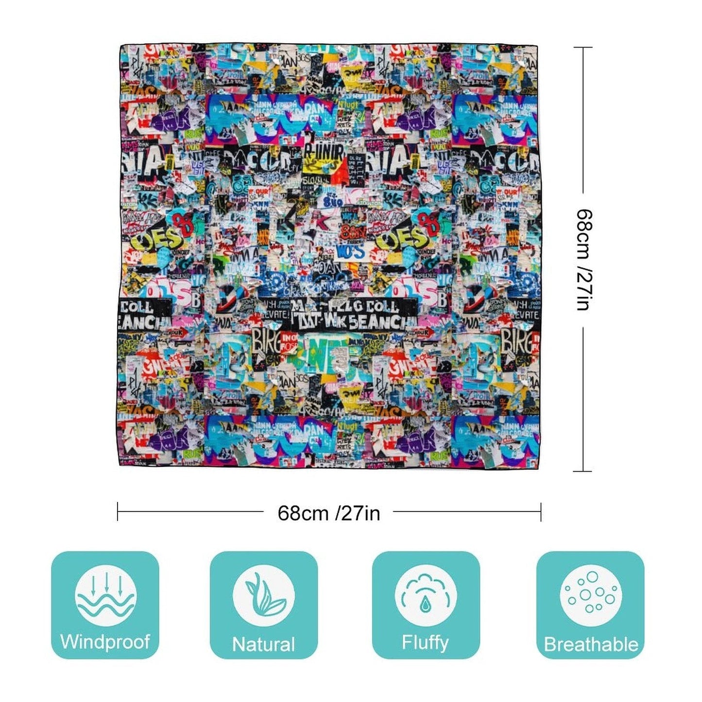 Graffiti Comic Collage Women's Scarf — Street Art AOP Silky Square Wrap, Loud Accessory Statement