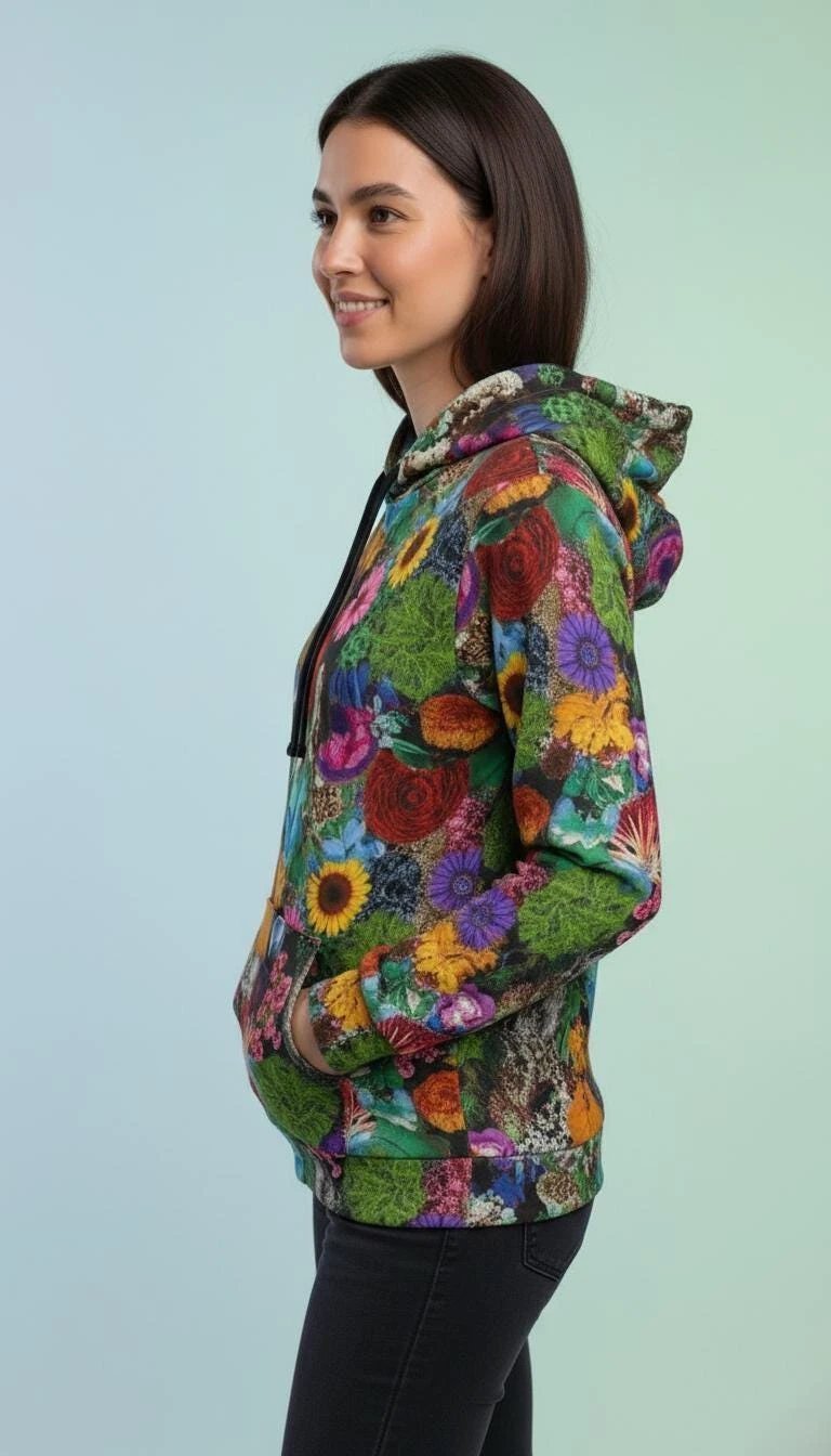 Maximalist Wildflower Botanical Athletic Hoodie for Fitness and Nature Lovers — High-Performance Floral AOP Sweatshirt, Spring Outdoor Gym Statement