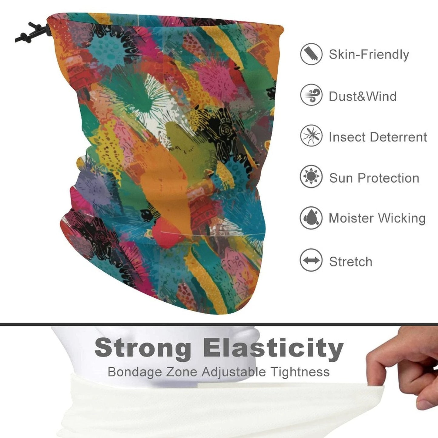 Painted Camo Neck Gaiter — Multicolor Brush-Dab AOP Face Cover for Festival, Trail & Slope Days