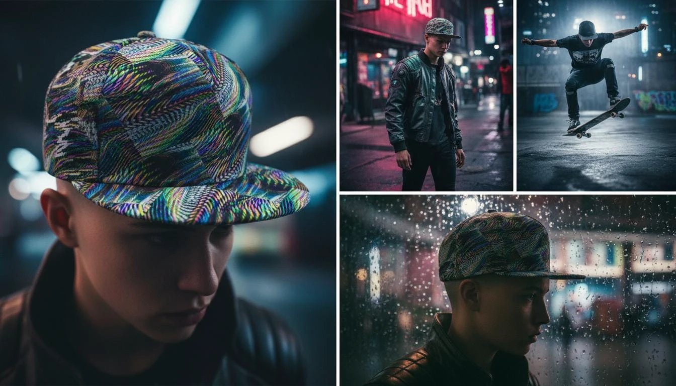Main Character Flat Brim for Streetwear Collectors — Fractal Art AOP Snapback, Psychedelic Festival Cap, Alt Fashion Headwear, Moss Teal Ochre Print